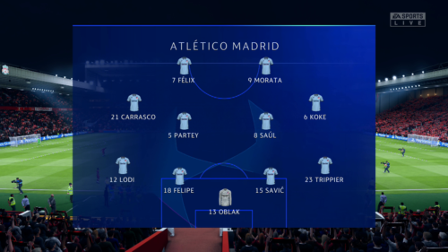 Atletico Madrid lineup vs Liverpool
