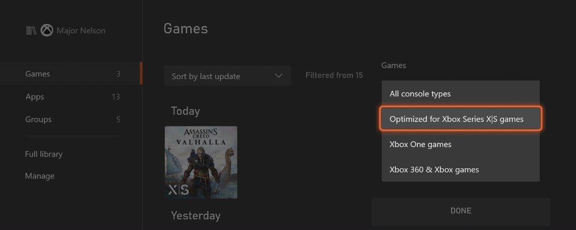 xbox series x dashboard filter reveal
