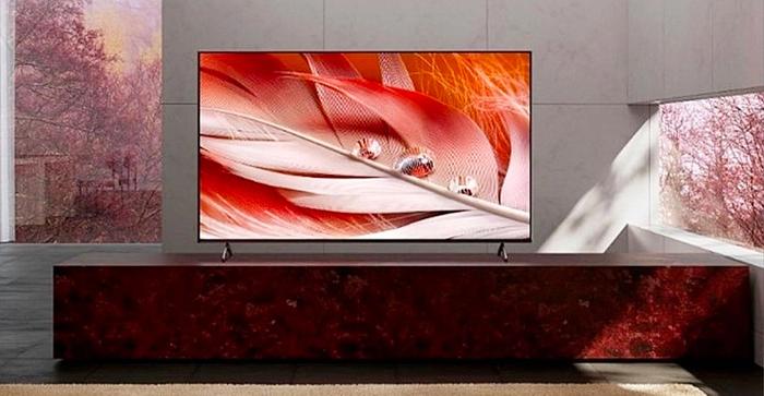 Best TV for Sports Games Sony product image of a black-framed TV with a red and white feather on the display.