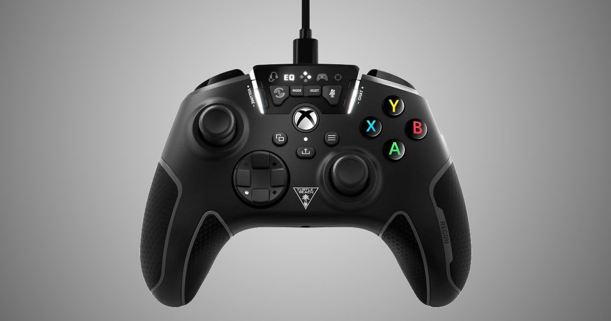 Turtle Beach Recon product image of a black Xbox-style gamepad with coloured action buttons on the right.