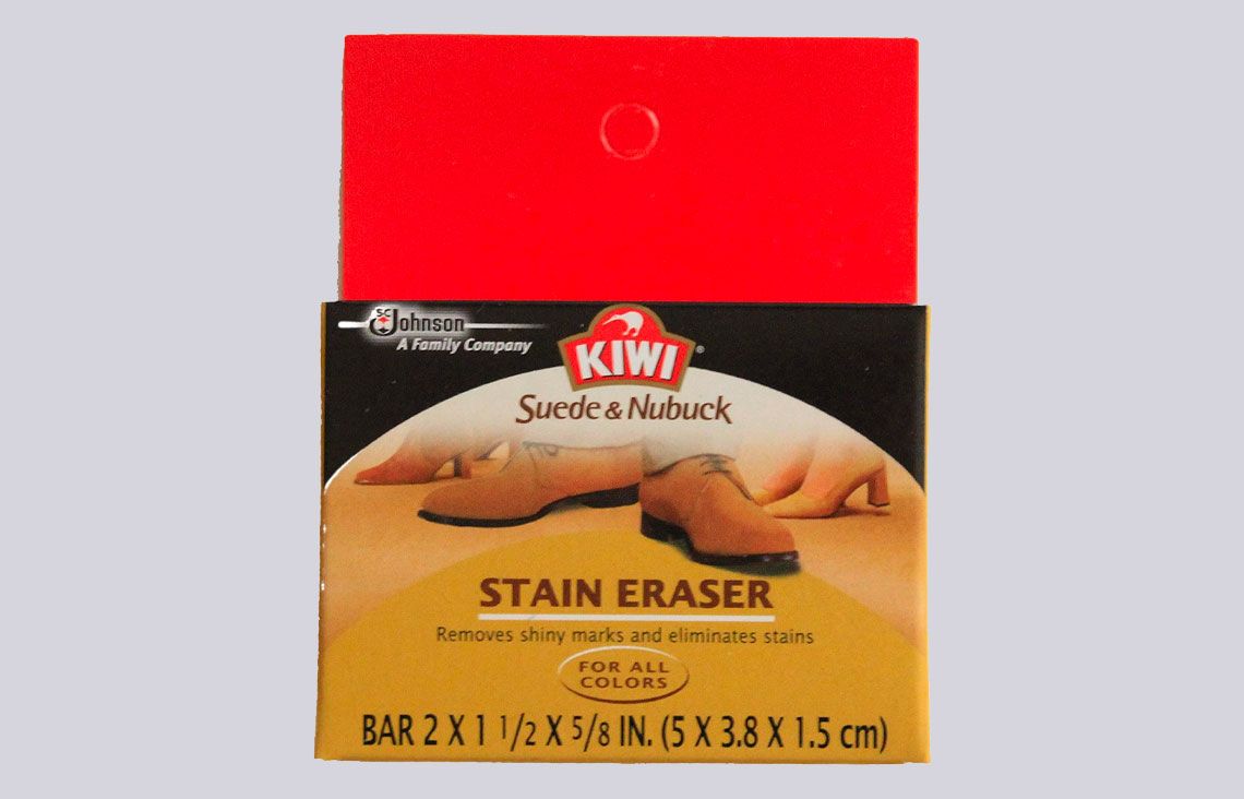 Kiwi Suede & Nubuck Eraser product image of the kit within black and red packaging.