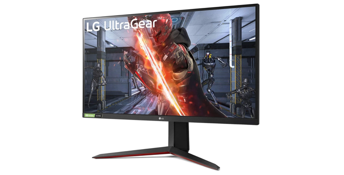 Best monitor for Call of Duty Vanguard product image of a monitor with a red armoured video game character on the display.