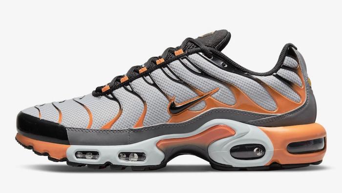 Nike Air Max Plus “Grey Orange" product image of a grey sneaker with gradient orange details.