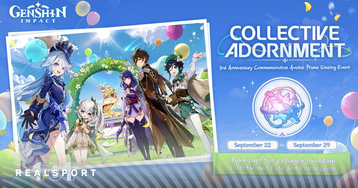 Genshin Impact third-anniversary "Collective Adornment" web event banner.