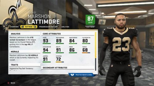 Andrus Peat Madden 24 Rating (New Orleans Saints)