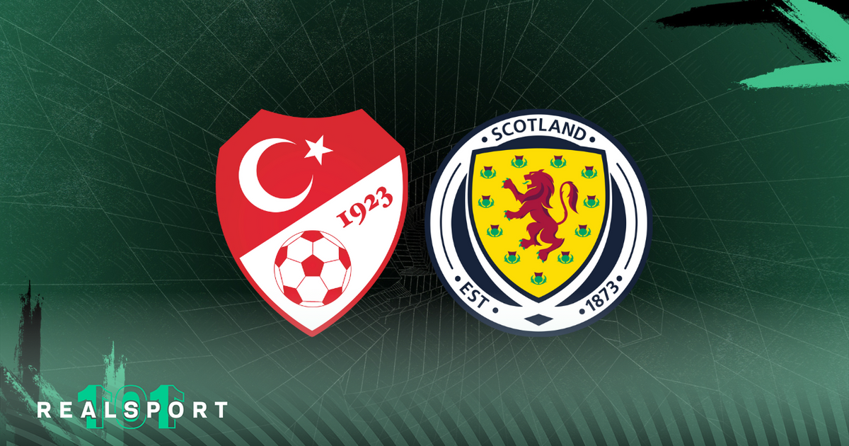 Turkey and Scotland football badges with green background