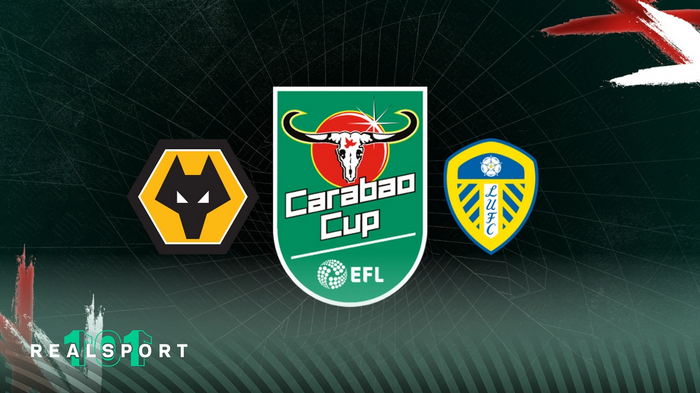 Wolves and Leeds badges with Carabao Cup logo
