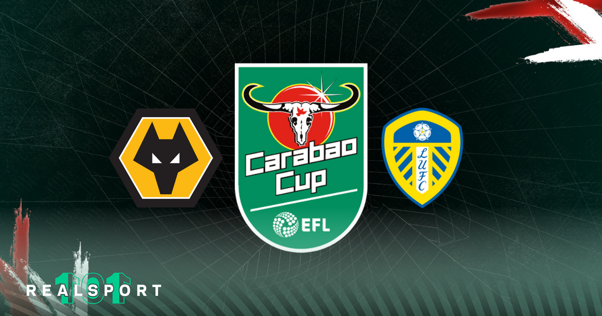Wolves and Leeds badges with Carabao Cup logo