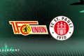 Union Berlin and St. Pauli badges with green background
