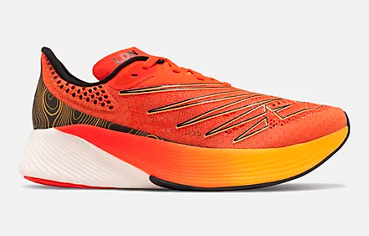 New Balances' FuelCell RC Elite v2 product image of an orange sneaker.