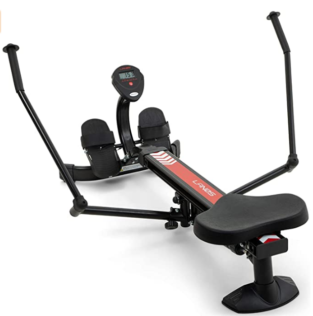 Treadmill vs rowing machine Lanos product image of the uniquely designed machine with two poles instead of one handle.