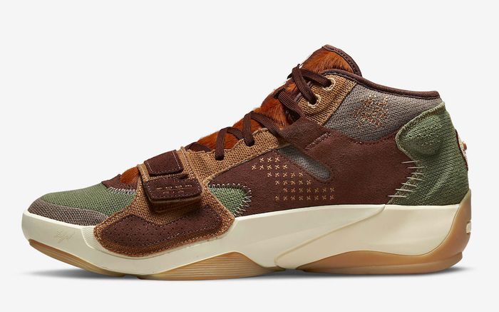 Jordan Zion 2 "Voodoo" product image of a flax, muslin, and sesame-fauna brown sneaker.