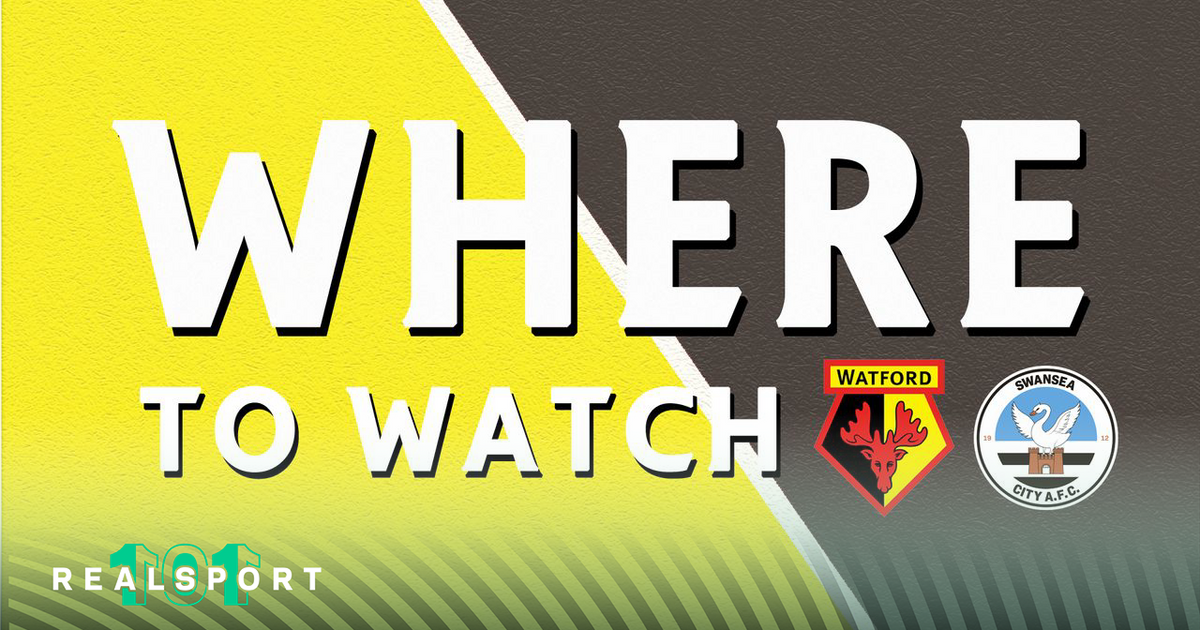 Watford and Swansea badges with Where to Watch text