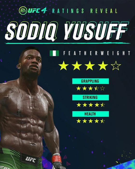 Sodiq Yusuff's ratings card in UFC 4.
