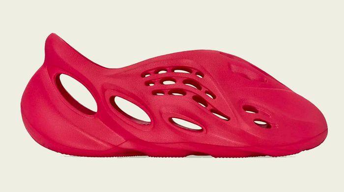 adidas Yeezy Foam RNNR "Vermillion" product image of an all-red foam sneaker.