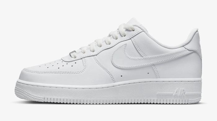 Shoes like Nike Dunk - Nike Air Force 1 product image of an all-white low-top sneaker.