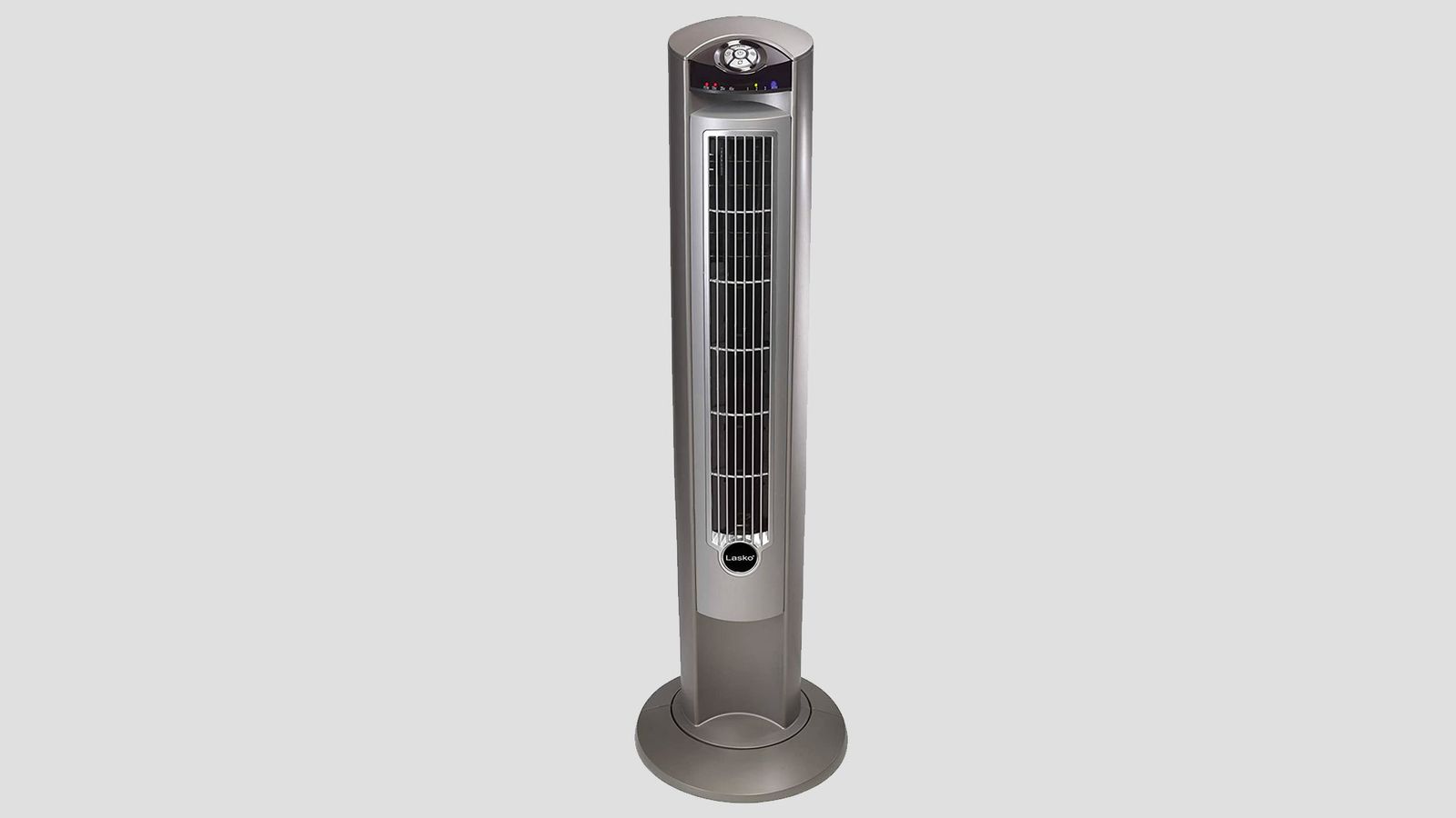 Lasko 2551 product image of a grey and silver tower fan.
