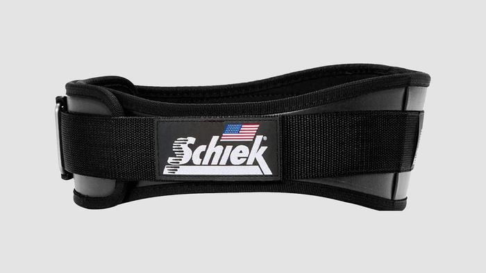 Best weightlifting belt under 100 Schiek Sports product image of a black fabric belt.