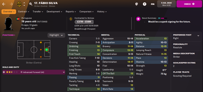 Fabio Silva Player Profile Football Manager 2022