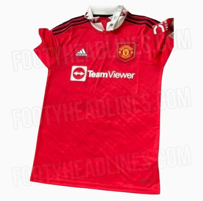 Manchester United Home Kit 2022/23 product image of a red shirt with white collar.