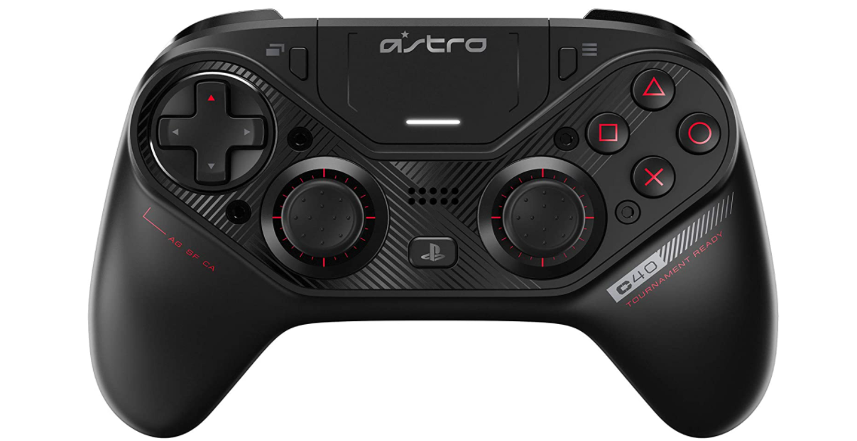 Best controller for Battlefield 2042 ASTRO Gaming product image of a black custom PS4 controller with red details.