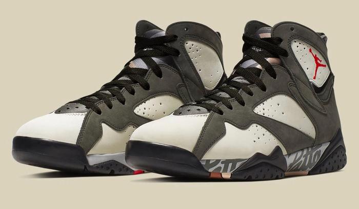 Best Air Jordan 7 colorways "Icicle" product image of a pair of off-white sneakers featuring dark brown overlays.
