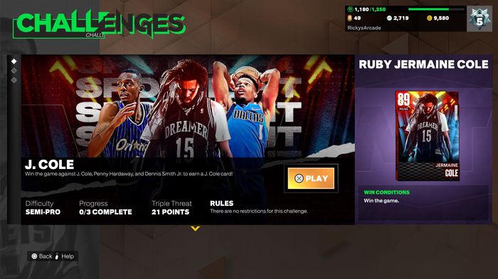 RUBY J. COLE: Win a Triple Threat game for a free J. Cole card. 