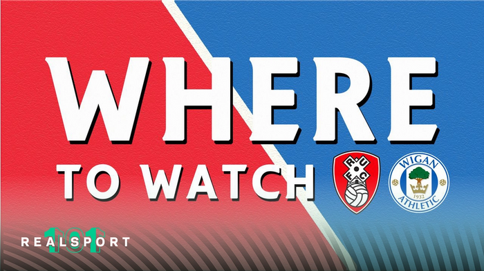 Rotherham and Wigan badges with Where to Watch text