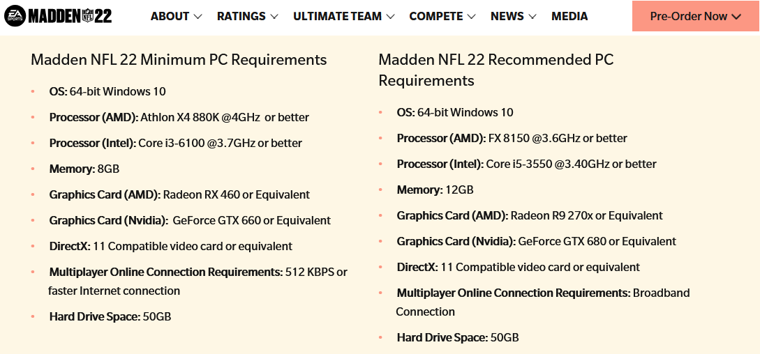 Madden 22 download size file size PC requirements
