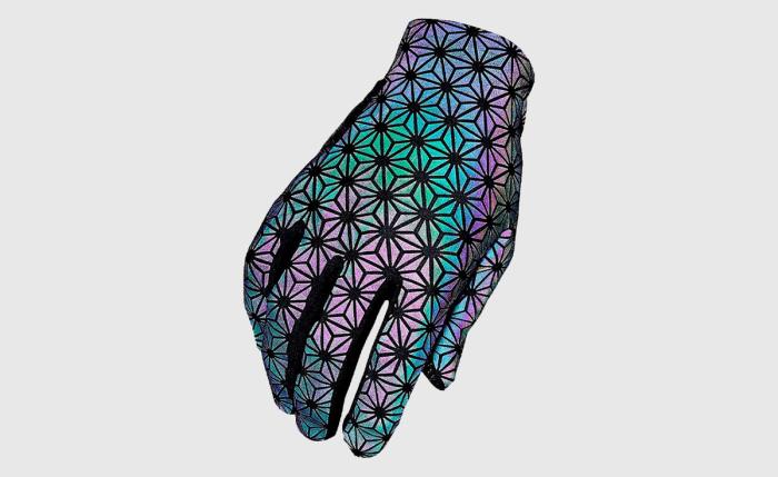 Best cycling gloves Supacaz product image of a singular reflective glove giving an oil-spill effect