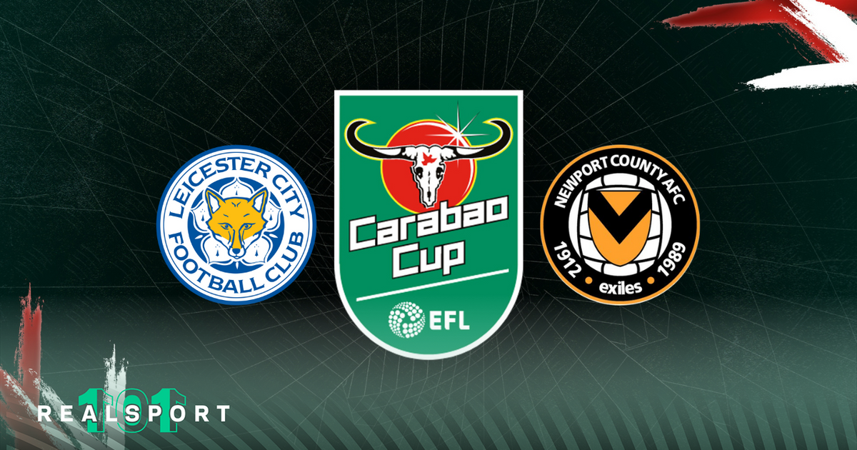 Leicester City and Newport County badges with Carabao Cup logo