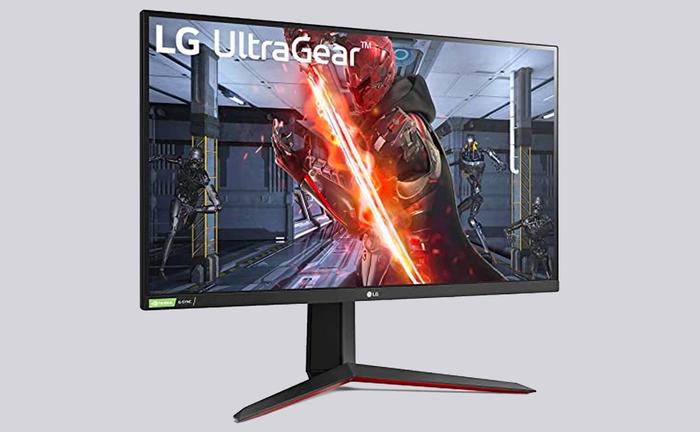 Best gaming monitor for sports games LG product image of a monitor with a red armoured video game character on the display