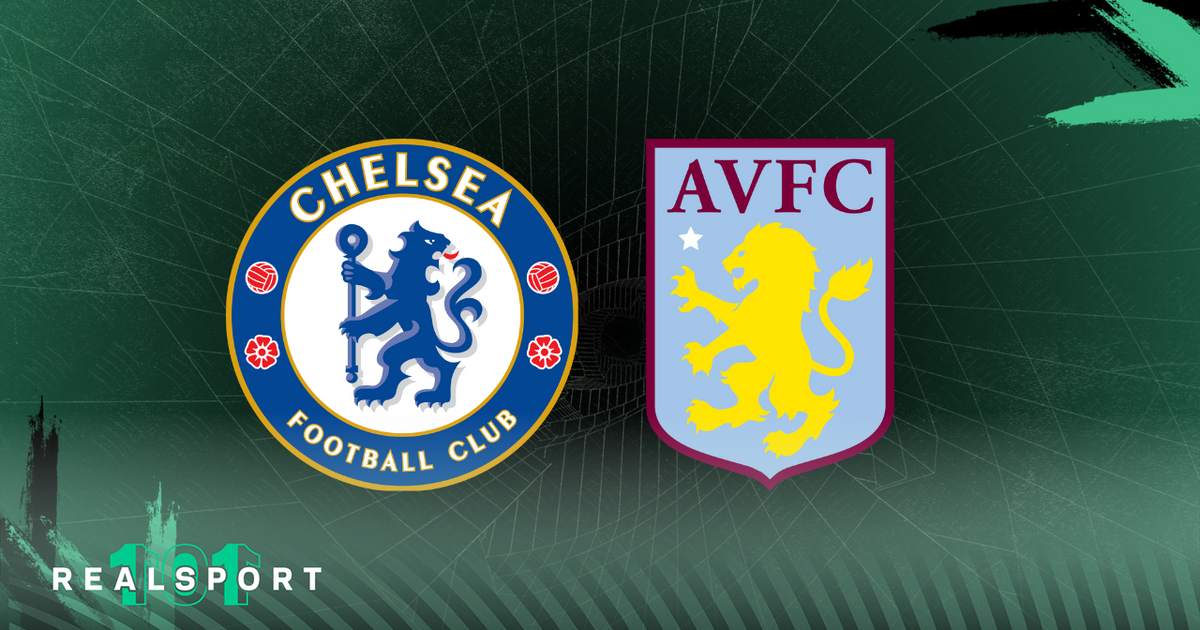 Chelsea and Aston Villa badges with green background