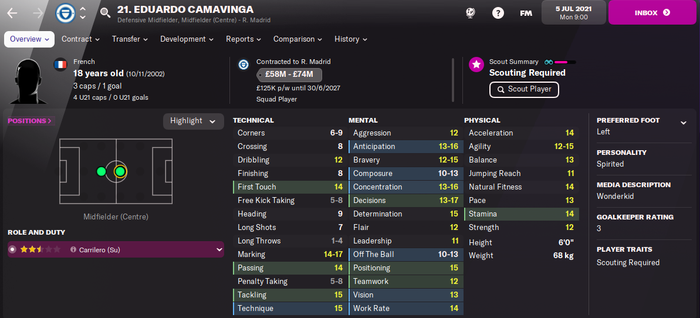 Eduardo Camavinga Player Profile Football Manager 2022