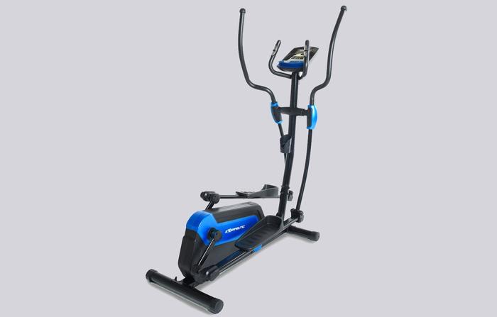 Best cross trainer Exerpeutic product image of a black and blue elliptical.