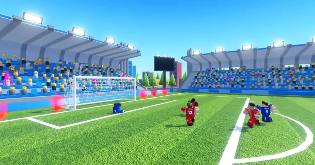 Super league soccer gameplay image of scoring goal