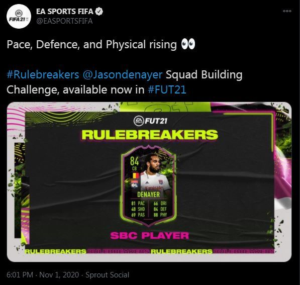 fifa 21 rulebreakers denayer sbc tweet 1