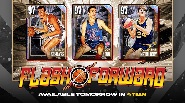 dolph schayes, don olh and bob netolicky flash forward cards in NBA 2k23 