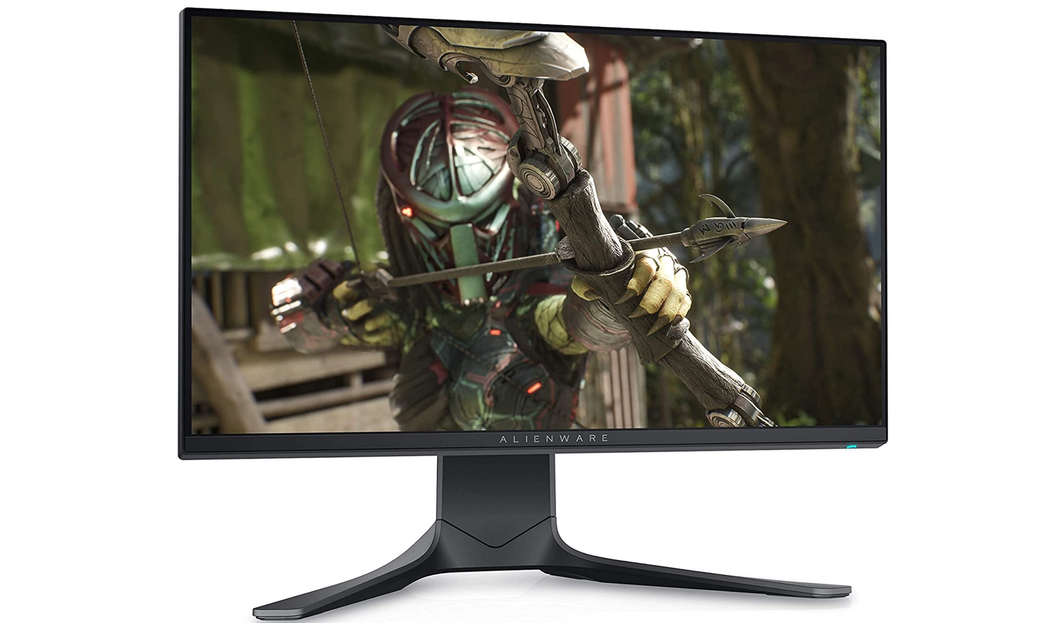 Best gaming monitor for Warzone Alienware product image of a monitor with an alien with a bow and arrow on the display.