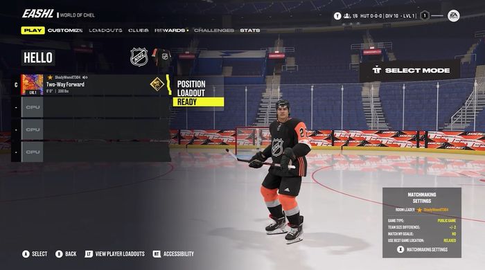 A screenshot from the EA NHL 22 in-depth World of Chel mode