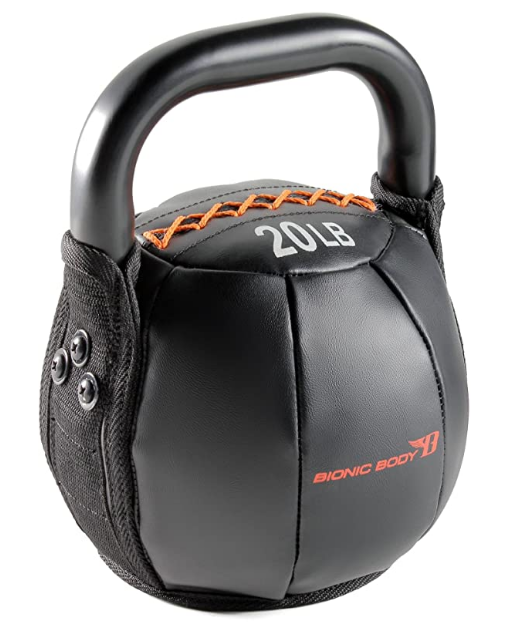 Best kettlebell BIONIC BODY product image of a black kettlebell surrounded by vinyl padding