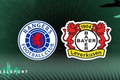 Rangers and Bayer Leverkusen badges with green background