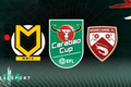 MK Dons and Morecambe badges with Carabao Cup logo