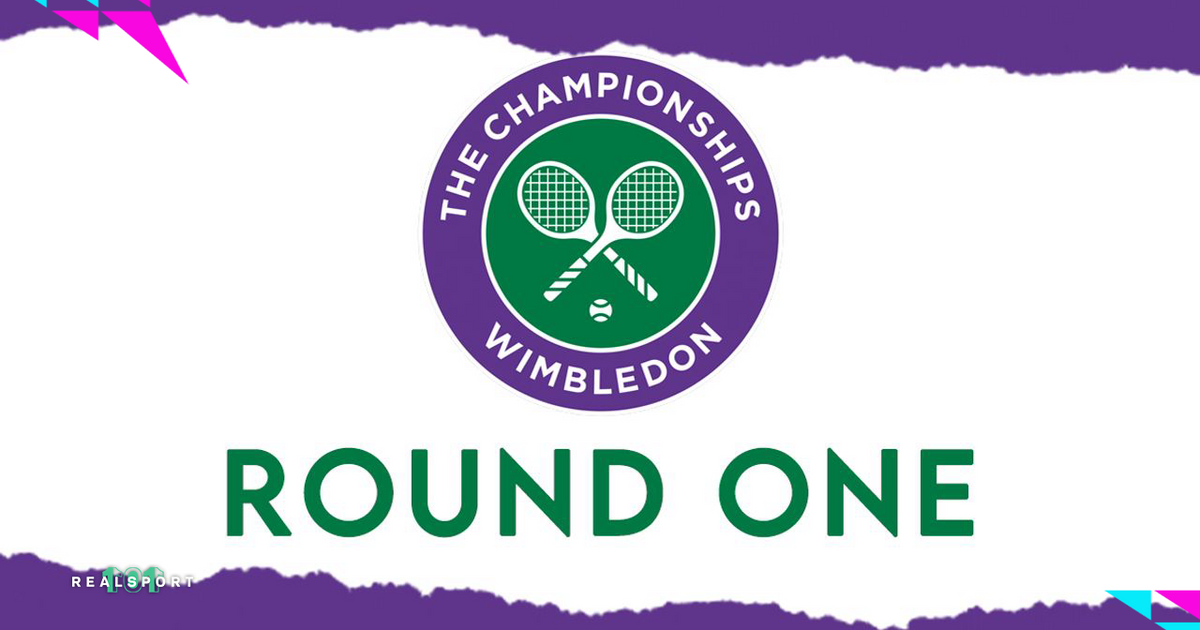 Wimbledon Championships logo with Round One text and white/purple background