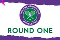 Wimbledon Championships logo with Round One text and white/purple background