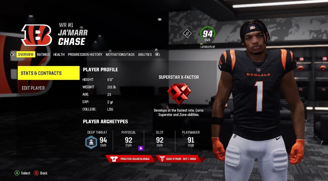 Ja'Marr Chase's player card in Madden 24