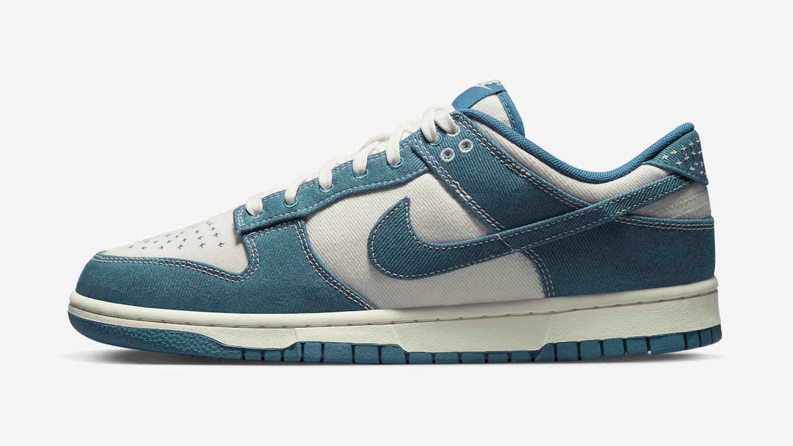 Nike Dunk Low "Industrial Blue" product image of a sneaker with a white base and blue overlays