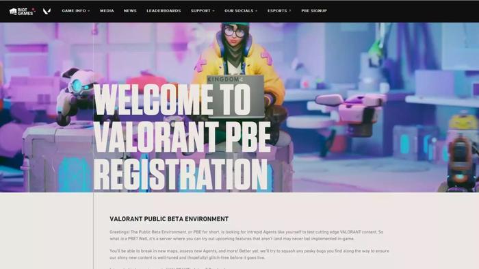 Valorant PBE homepage
