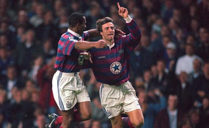 Best retro football kit Newcastle 1995-96 product image of a red and blue striped shirt.