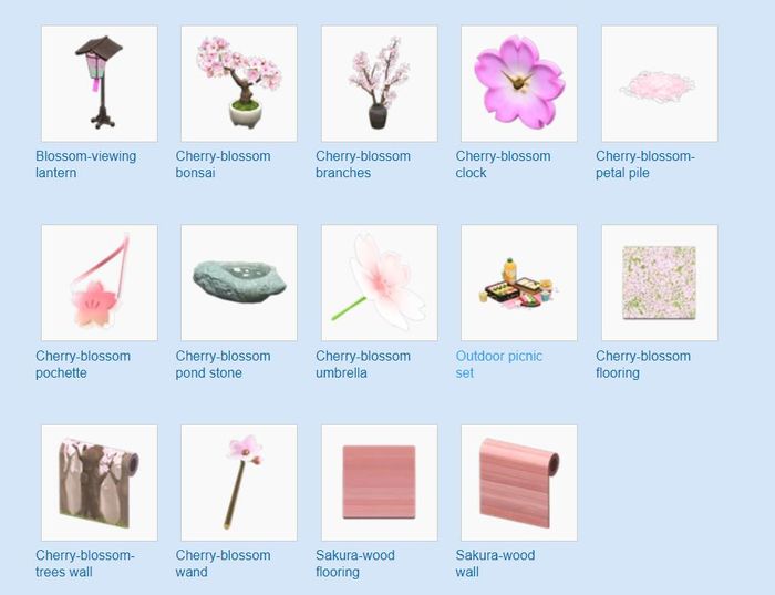 Animal Crossing Cherry Blossoms limited-time items